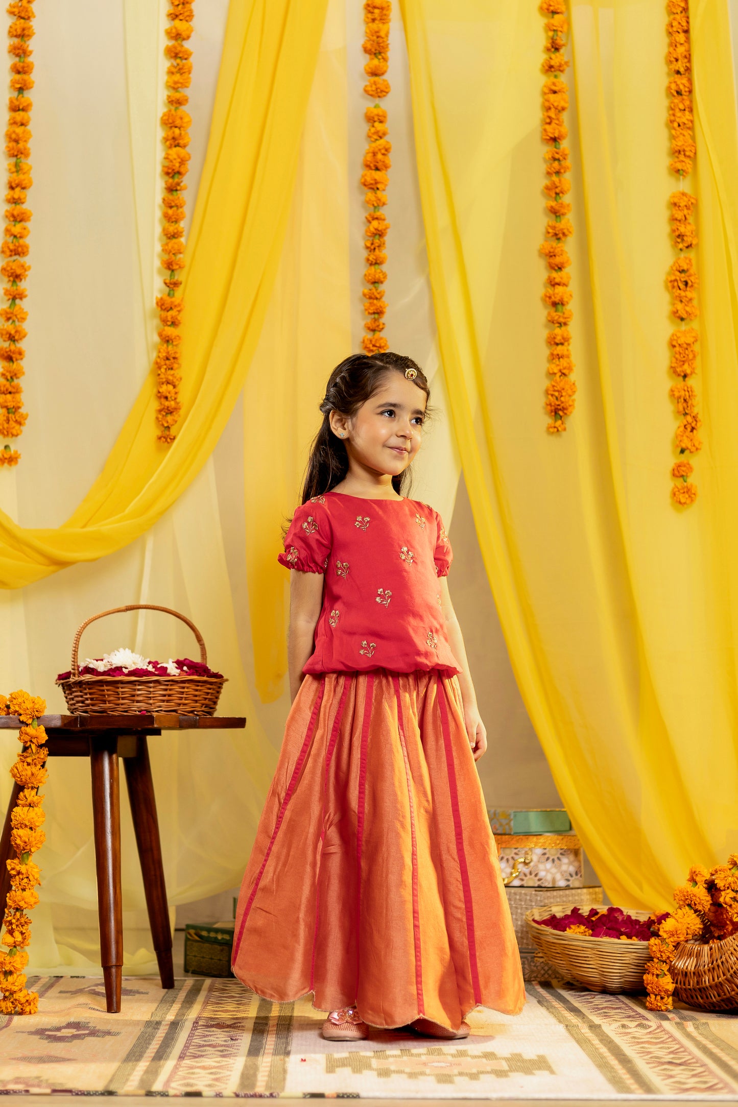 Orange & Pink Lehenga Choli Set for Girls | Jhilmil Collection