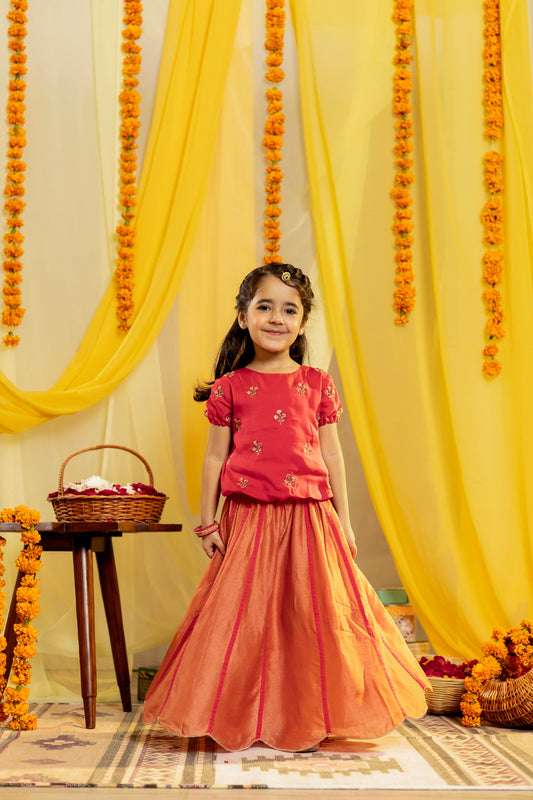 Orange & Pink Lehenga Choli Set for Girls | Jhilmil Collection