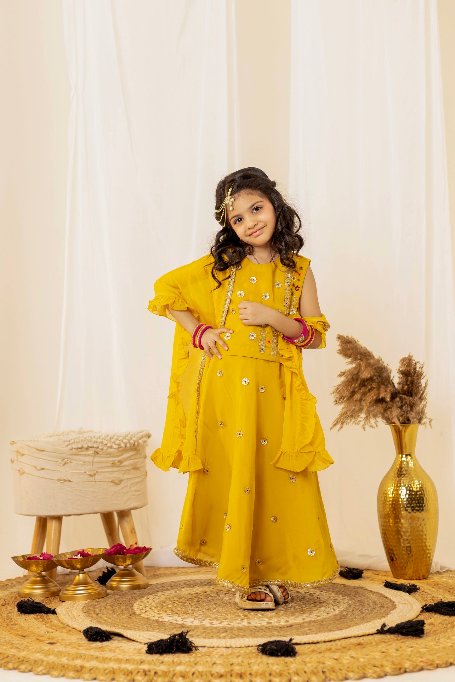 Bright Yellow Lehenga Set with Dupatta | Jhilmil Collection