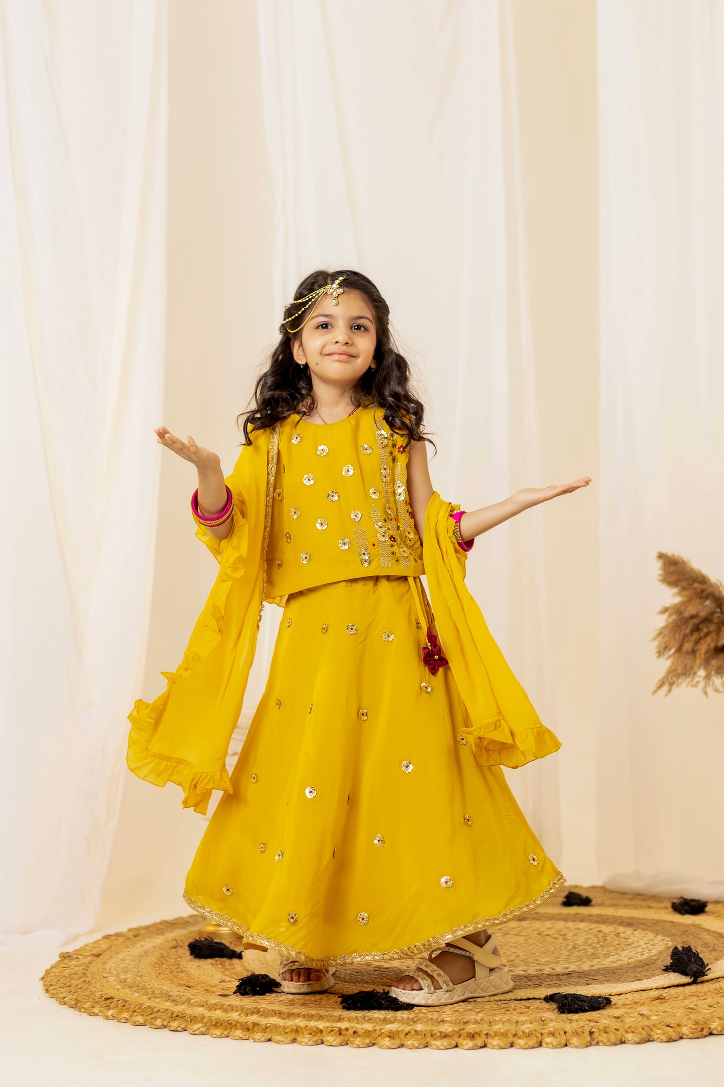 Bright Yellow Lehenga Set with Dupatta | Jhilmil Collection