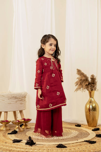 Crimson Red Flared Kurta Set | Jhilmil Collection