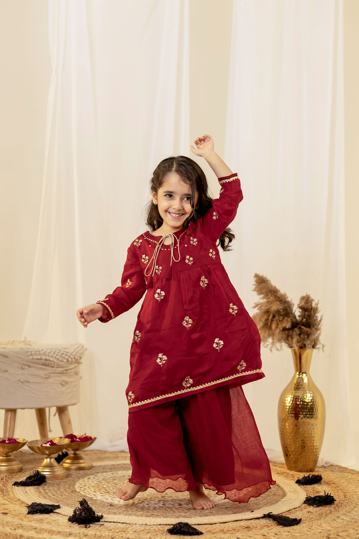Crimson Red Flared Kurta Set | Jhilmil Collection
