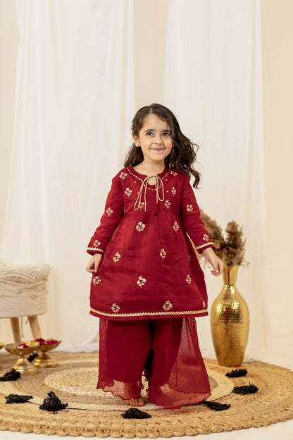 Crimson Red Flared Kurta Set | Jhilmil Collection
