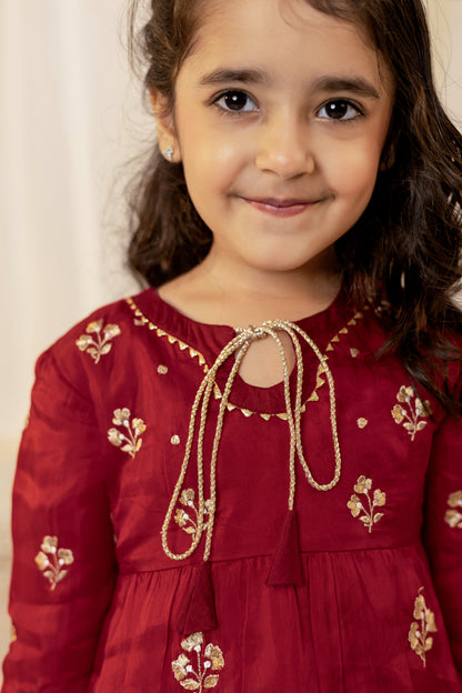 Crimson Red Flared Kurta Set | Jhilmil Collection