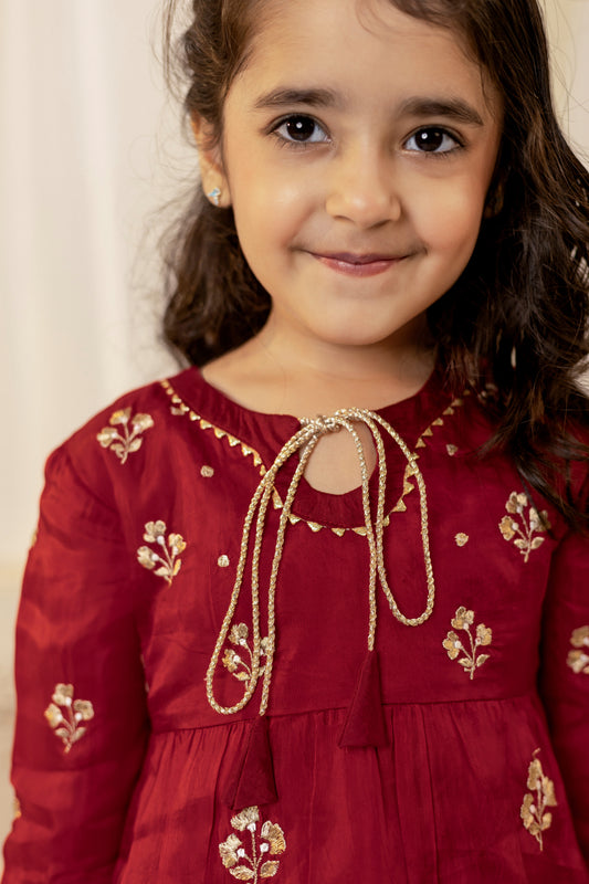 Crimson Red Flared Kurta Set | Jhilmil Collection