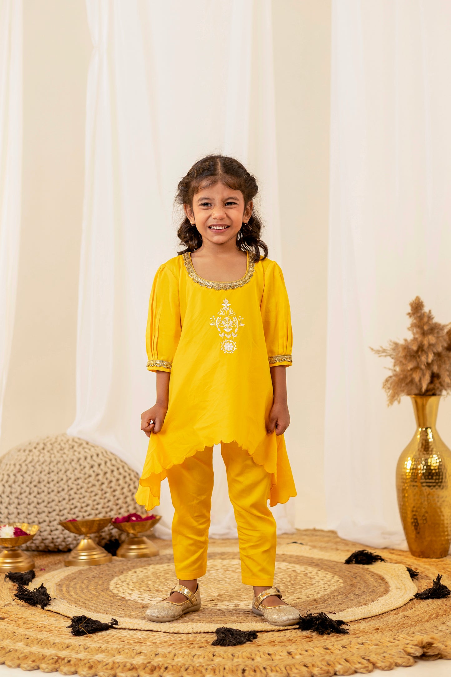 Bright Yellow Kurta Set for Girls | Jhilmil Collection