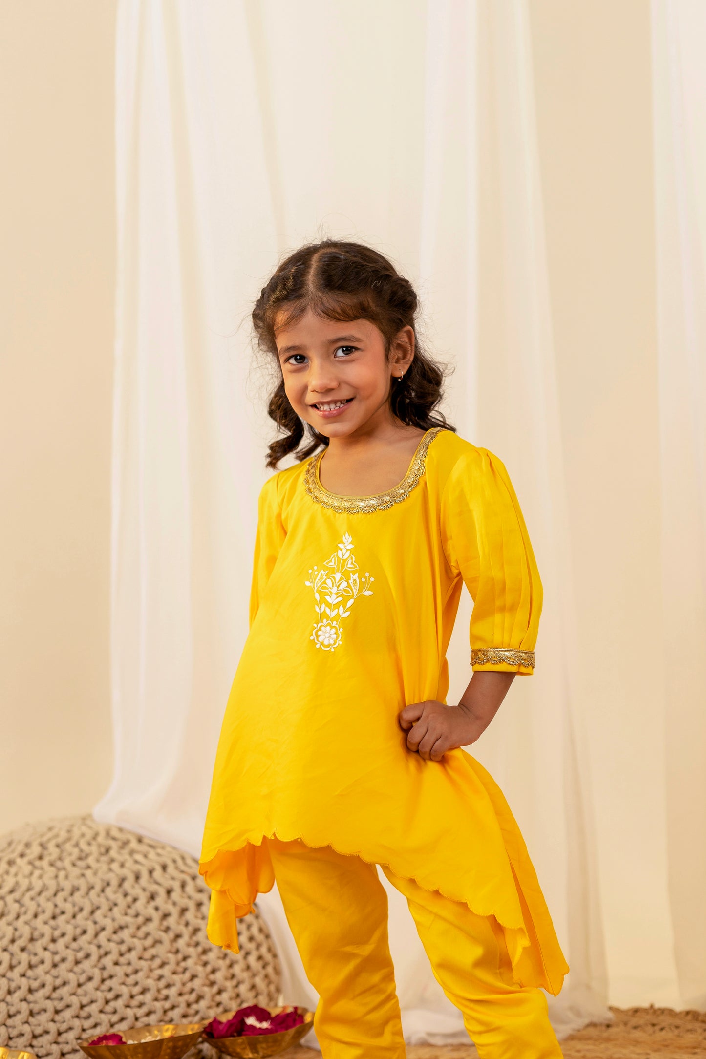 Bright Yellow Kurta Set for Girls | Jhilmil Collection