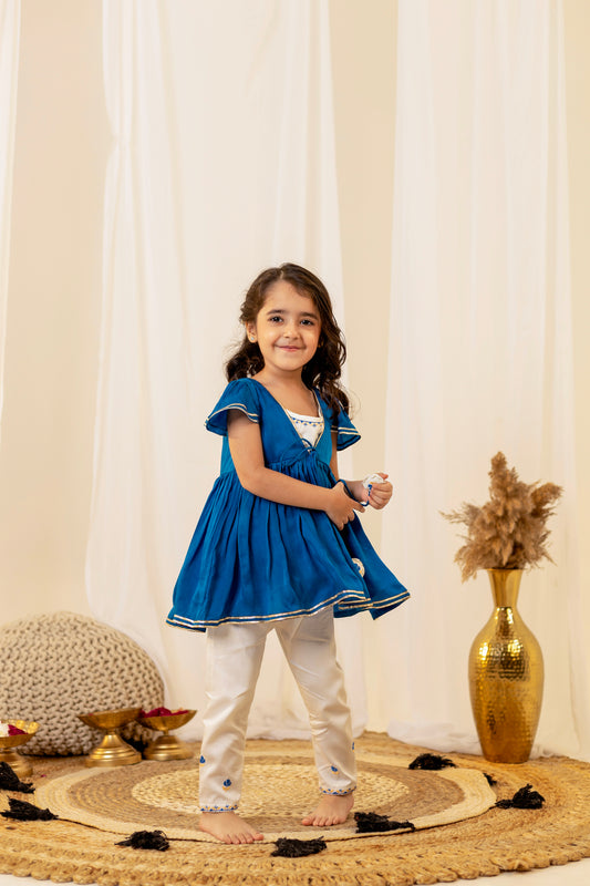 Royal Blue Peplum Dhoti Set for Girls | Jhilmil Collection