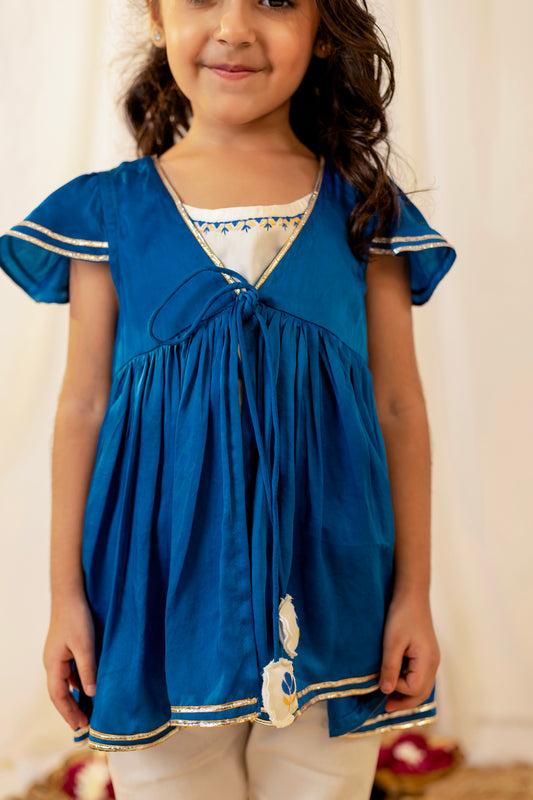 Royal Blue Peplum Dhoti Set for Girls | Jhilmil Collection