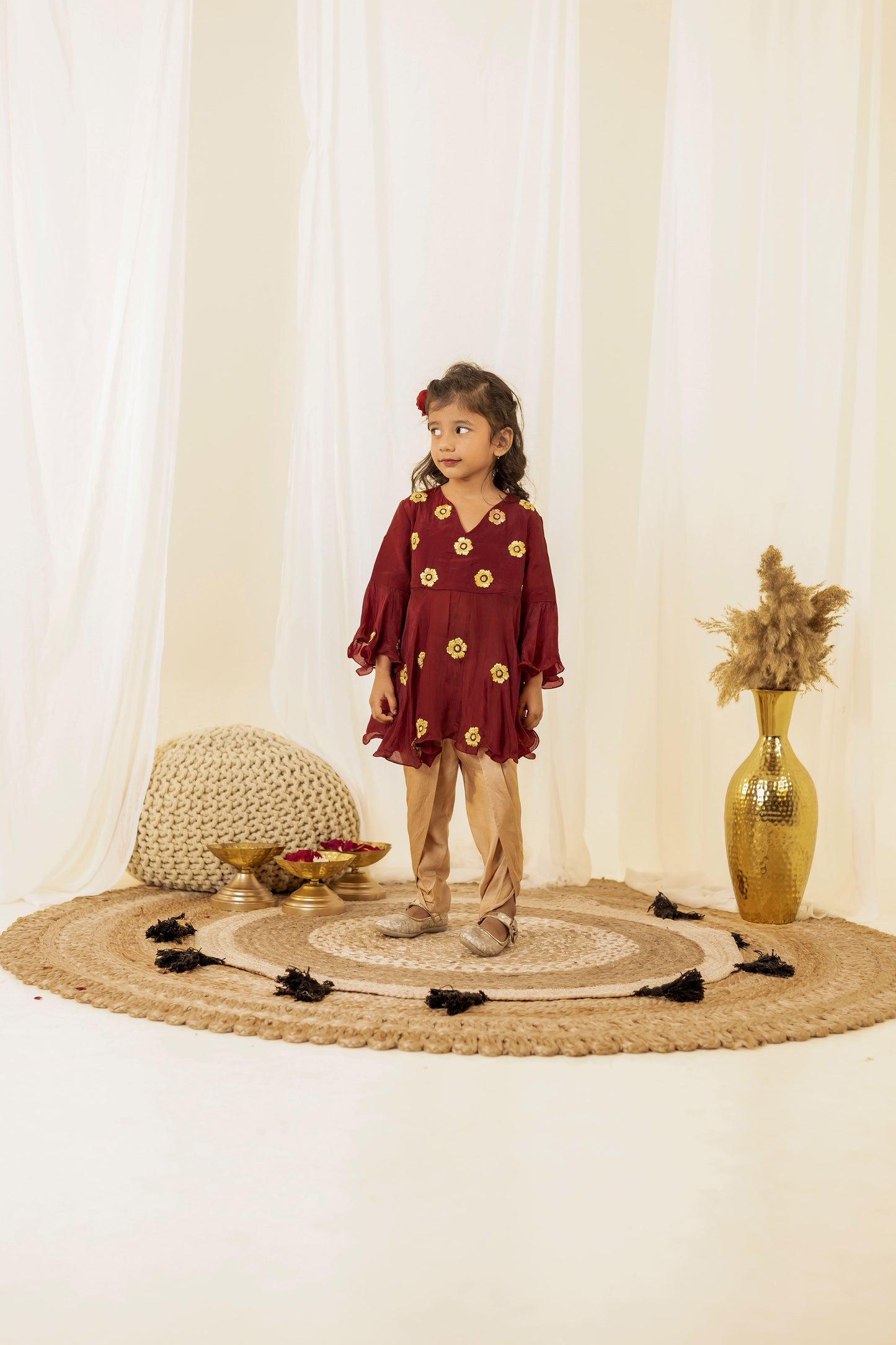 Maroon Embroidered Kurta Set for Girls | Jhilmil Collection