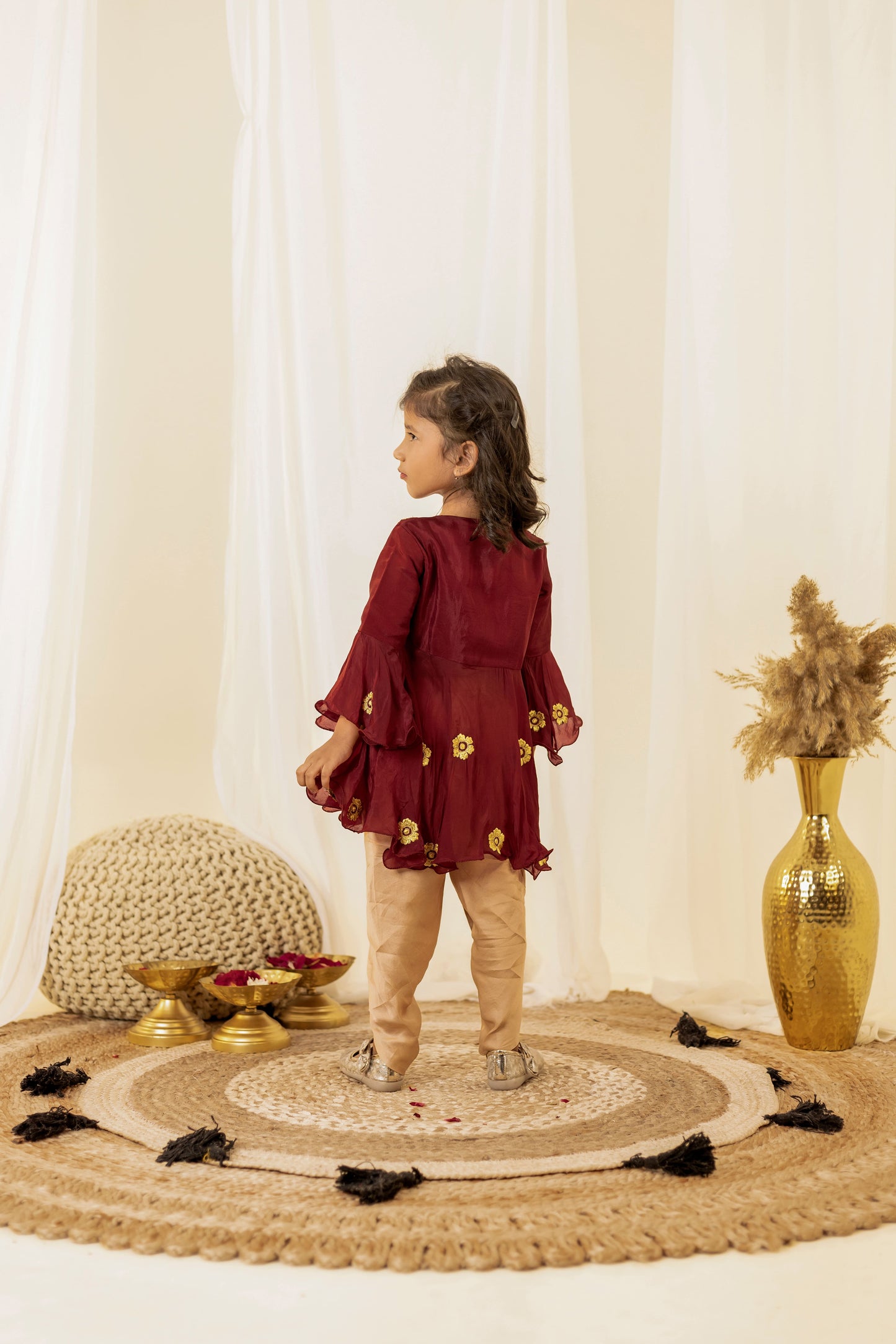Maroon Embroidered Kurta Set for Girls | Jhilmil Collection