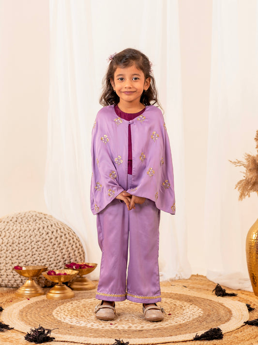Lilac Cape Pant Set for Girls | Jhilmil Collection