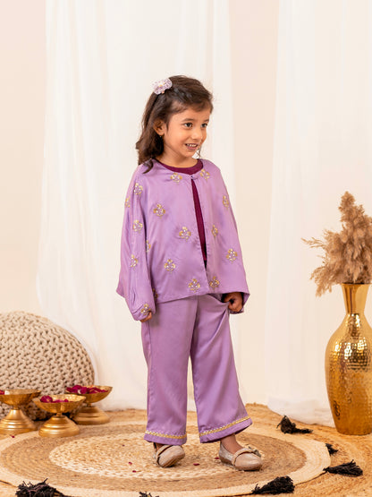 Lilac Cape Pant Set for Girls | Jhilmil Collection