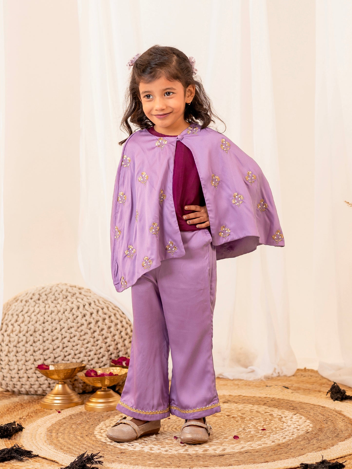 Lilac Cape Pant Set for Girls | Jhilmil Collection