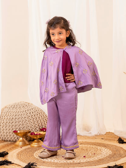 Lilac Cape Pant Set for Girls | Jhilmil Collection